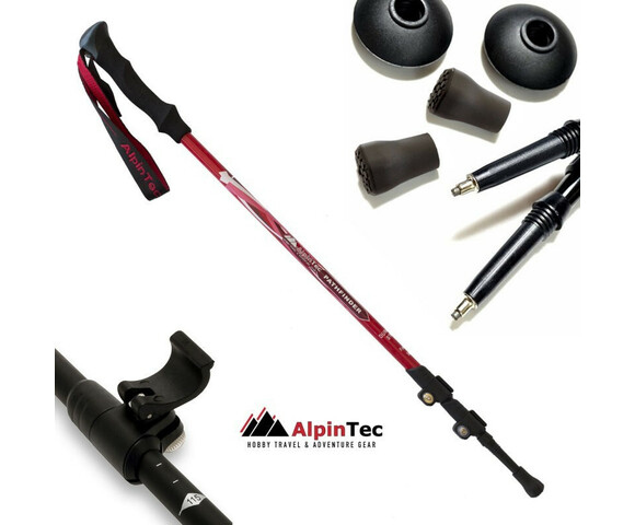 AlpinPro Τηλεσκοπικά Μπατόν Ορειβασίας Αλουμινίου 2τμχ Κόκκινα