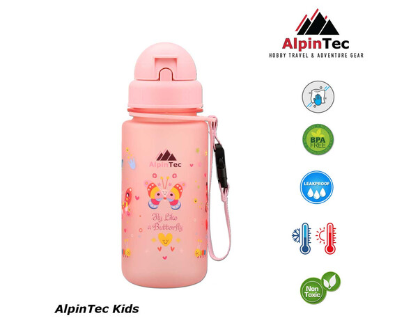AlpinPro Πλαστικό Παγούρι  Butterfly Ροζ Παλ 400ml