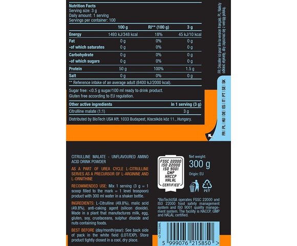 Biotech USA Citrulline Malate 300gr Unflavoured