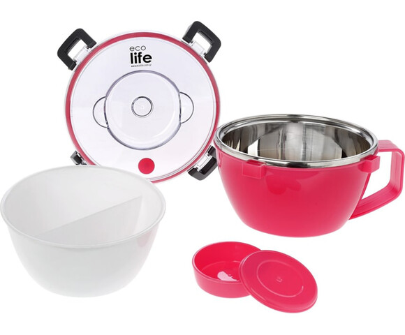 Ecolife Double Wall Round Δοχείο Φαγητού Inox Θερμός Ροζ 850ml