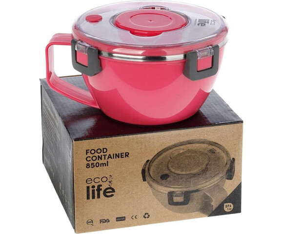 Ecolife Double Wall Round Δοχείο Φαγητού Inox Θερμός Ροζ 850ml