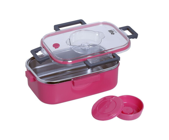Ecolife Double Wall Ορθογώνιο Δοχείο Φαγητού Inox Θερμός Ροζ 850ml