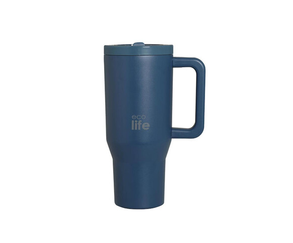 Ecolife Ανακυκλώσιμο Handled Tumbler Θερμός Ανοξείδωτο BPA Free 900ml Blue Marine με Καλαμάκι και Λαβή