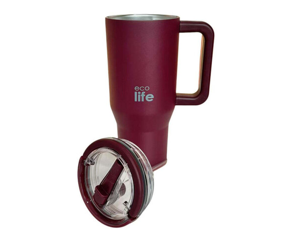 Ecolife Ανακυκλώσιμο Handled Tumbler Θερμός Ανοξείδωτο BPA Free 900ml Cranberry με Καλαμάκι και Λαβή