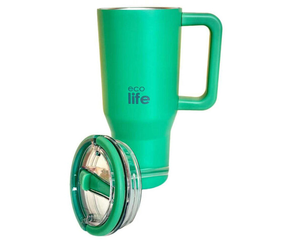 Ecolife Ανακυκλώσιμο Handled Tumbler Θερμός Ανοξείδωτο BPA Free 900ml Green Tea με Καλαμάκι και Λαβή