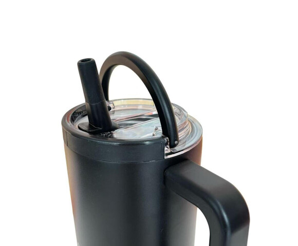 Ecolife Ανακυκλώσιμο Handled Tumbler Θερμός Ανοξείδωτο BPA Free 900ml Rich Black με Καλαμάκι και Λαβή