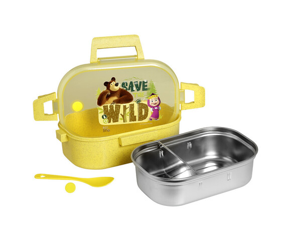 Ecolife Πλαστικό Παιδικό Δοχείο Φαγητού 900ml Κίτρινο 'Masha - Save The Wild' 22 x 15 x 7εκ.
