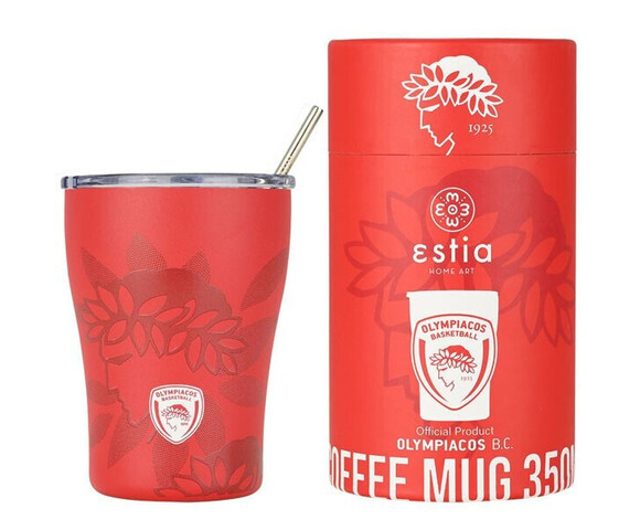 Estia Θερμός Coffee Ανοξείδωτο BPA Free Mug Olympiakos BC με Καλαμάκι 350ml 00-27230