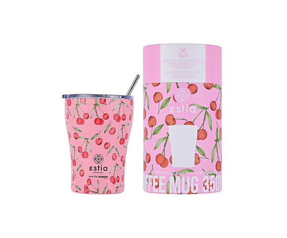 Estia Ποτήρι Θερμός Ανοξείδωτο Cherry Rose  με Καλαμάκι 350ml 01-16876
