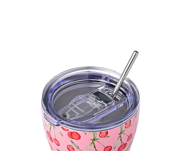 Estia Ποτήρι Θερμός Ανοξείδωτο Cherry Rose  με Καλαμάκι 350ml 01-16876