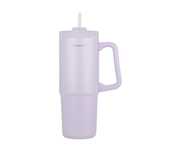 Homely Straw Tumbler Θερμός Ανοξείδωτο 900ml Lavender Fog με Καλαμάκι και Λαβή 01-34528