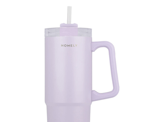 Homely Straw Tumbler Θερμός Ανοξείδωτο 900ml Lavender Fog με Καλαμάκι και Λαβή 01-34528