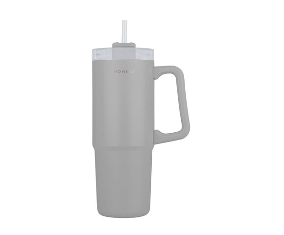 Homely Straw Tumbler Θερμός Ανοξείδωτο 900ml Pebble Gray με Καλαμάκι και Λαβή 01-34542