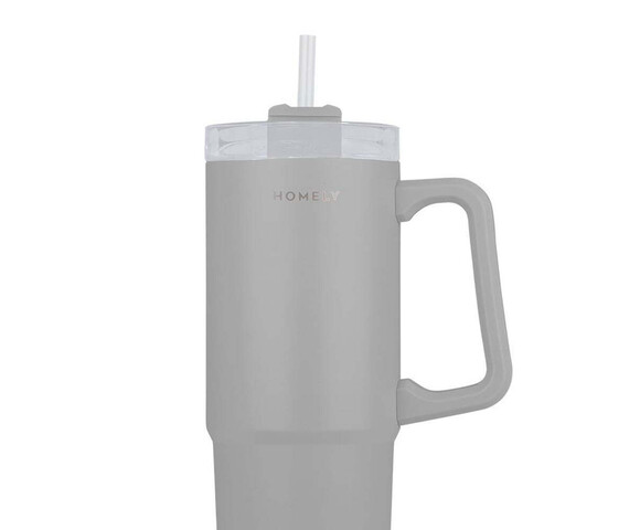Homely Straw Tumbler Θερμός Ανοξείδωτο 900ml Pebble Gray με Καλαμάκι και Λαβή 01-34542
