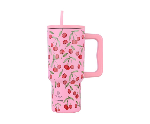 Estia  Θερμός  Straw Tumbler XL SAVE THE AEGEAN  900ml Cherry Rose - 01-32081
