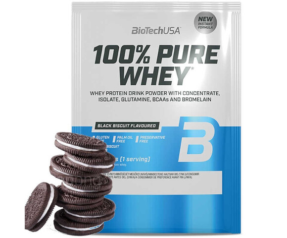 Biotech USA 100% Pure Whey Πρωτεΐνη Ορού Γάλακτος Χωρίς Γλουτένη με Γεύση Black Biscuit 28gr