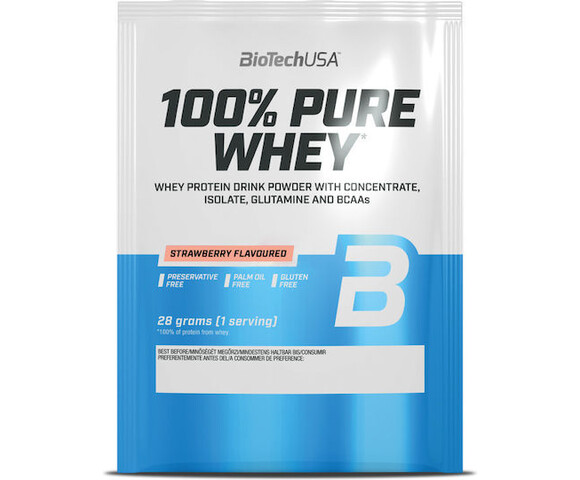 Biotech USA 100% Pure Whey Πρωτεΐνη Ορού Γάλακτος Χωρίς Γλουτένη με Γεύση Φράουλα 28gr