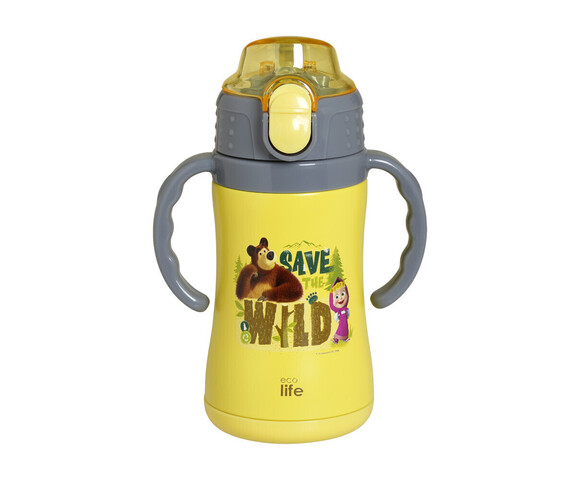 Ecolife Παιδικό Παγούρι Θερμός Ανοξείδωτο με Καλαμάκι Κίτρινο 300ml Masha - Save The Wild