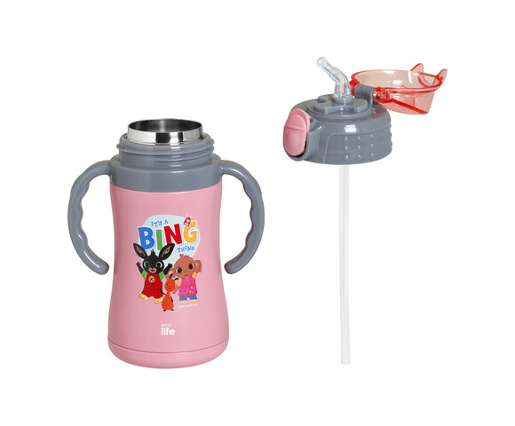 Ecolife Παιδικό Παγούρι Θερμός Ανοξείδωτο με Καλαμάκι Ροζ 300ml It's A Bing Thing
