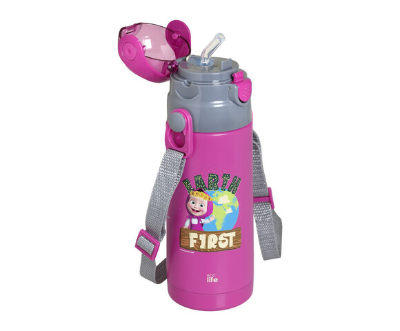 Ecolife Παιδικό Παγούρι Θερμός Ανοξείδωτο με Καλαμάκι Φούξια 400ml Masha - Earth First