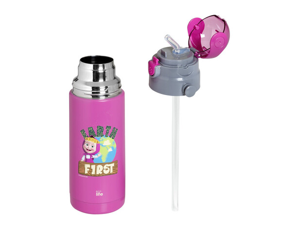 Ecolife Παιδικό Παγούρι Θερμός Ανοξείδωτο με Καλαμάκι Φούξια 400ml Masha - Earth First