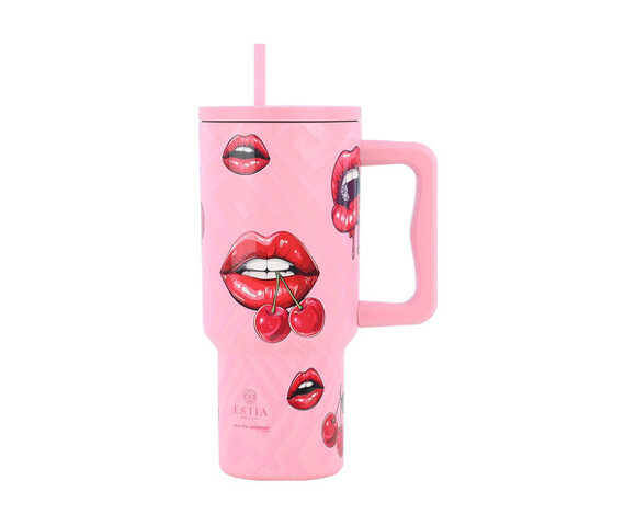 Estia Θερμός Straw Tumbler XL 900ml Blush Pop με Καλαμάκι και Λαβή 01-32067