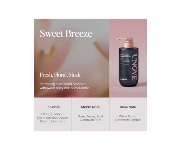 UNOVE Deep Damage Repair Shampoo- Sweet Breeze – Σαμπουάν αναδόμησης 500ml