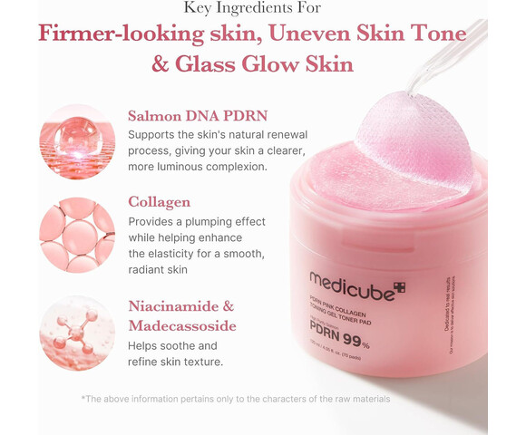 Medicube PDRN Pink Collagen Toning Gel Pads Τονωτικά δισκία για λείο και λαμπερό δέρμα 70τμχ