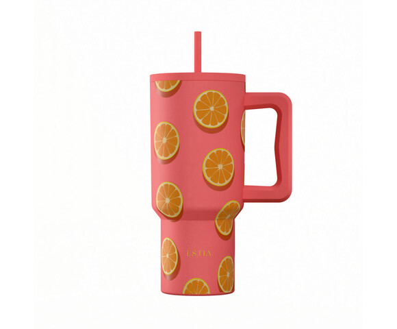 Estia  Θερμός  Straw Tumbler XL SAVE THE AEGEAN  900ml Orange Pop -01-41595