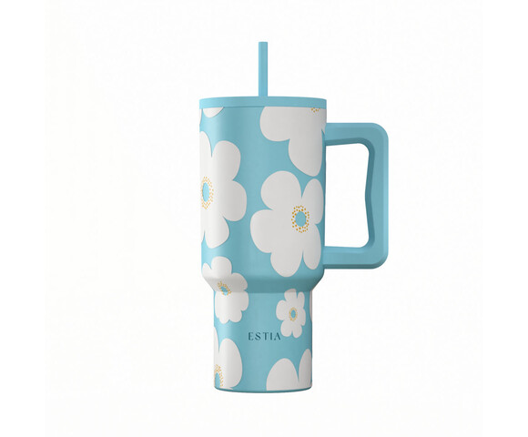 Estia  Θερμός  Straw Tumbler XL SAVE THE AEGEAN  900ml Blue Daisy -01-41618