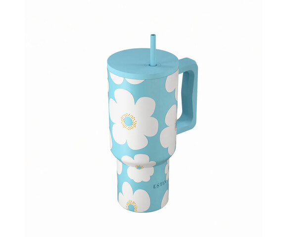 Estia  Θερμός  Straw Tumbler XL SAVE THE AEGEAN  900ml Blue Daisy -01-41618