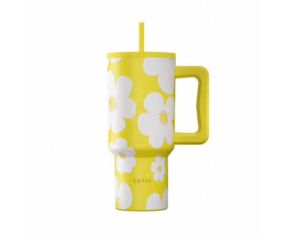 Estia  Θερμός  Straw Tumbler XL SAVE THE AEGEAN  900ml Yellow Daisy -01-41625