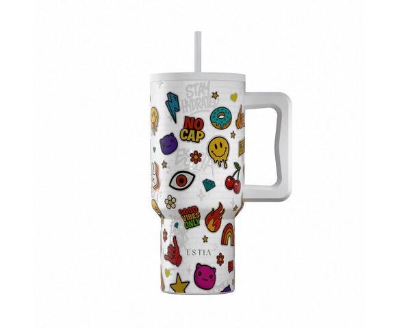 Estia  Θερμός  Straw Tumbler XL SAVE THE AEGEAN Urban Vibes 900ml 01-41540
