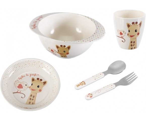 Sophie La Girafe Meal - Time set (a plate, a bowl, a cup and a cutlery set) - Kiwi Version Pink S460006