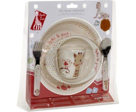 Sophie La Girafe Meal - Time set (a plate, a bowl, a cup and a cutlery set) - Kiwi Version Pink S460006