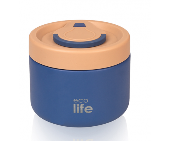 Ecolife Στρογγυλό Φαγητοδοχείο Θερμός Inox 18/8 Μπλε 650ml – 33-BO-9063
