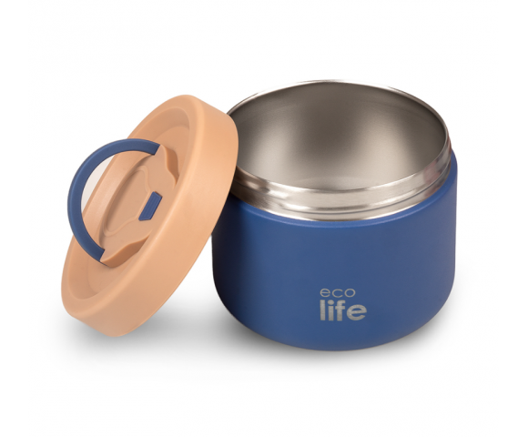 Ecolife Στρογγυλό Φαγητοδοχείο Θερμός Inox 18/8 Μπλε 650ml – 33-BO-9063