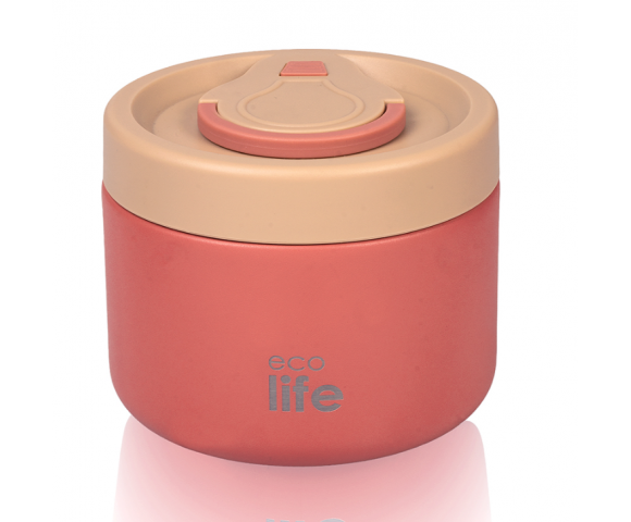 EcoLife Στρογγυλό Φαγητοδοχείο Θερμός Ανοξείδωτο 650ml – Κοραλλί | 33-BO-9062