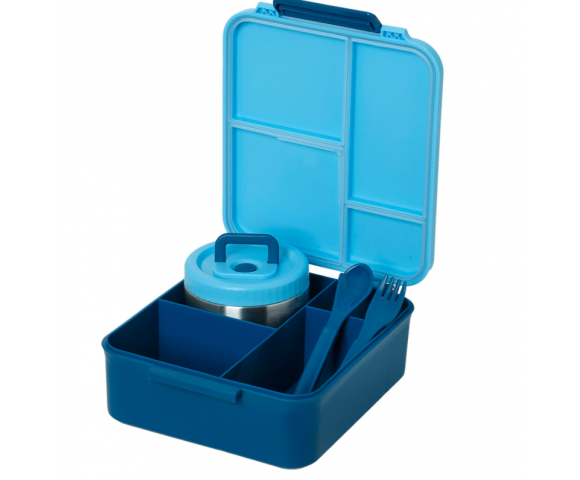 EcoLife Φαγητοδοχείο 1700ml με Χωρίσματα & Θερμομπόλ Blue Cars – 33-BO-9060