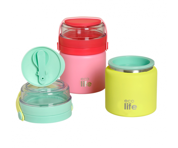 EcoLife Θερμός Φαγητού Ανοξείδωτος 450ml με Μπώλ & Κουταλάκι – Κίτρινο | 33-BO-9020