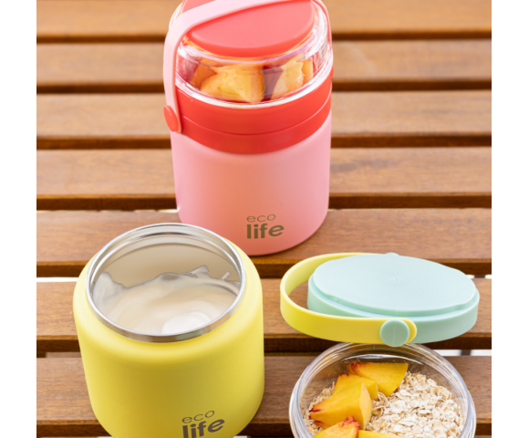 EcoLife Θερμός Φαγητού Ανοξείδωτος 450ml με Μπώλ & Κουταλάκι – Κίτρινο | 33-BO-9020
