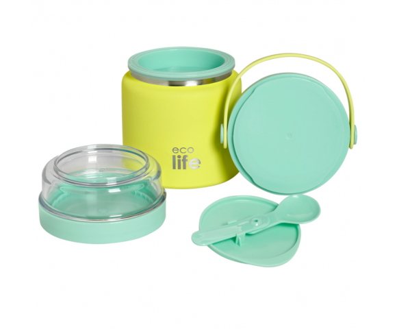 EcoLife Θερμός Φαγητού Ανοξείδωτος 450ml με Μπώλ & Κουταλάκι – Κίτρινο | 33-BO-9020