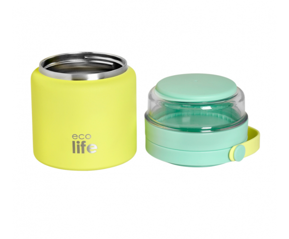 EcoLife Θερμός Φαγητού Ανοξείδωτος 450ml με Μπώλ & Κουταλάκι – Κίτρινο | 33-BO-9020