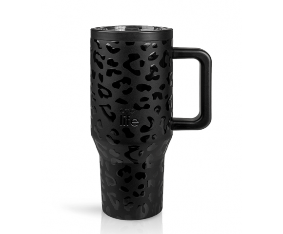 EcoLife Θερμός Tumbler 900ml με Καλαμάκι & Διπλή Λαβή – Leopard Black | 33-BO-7077
