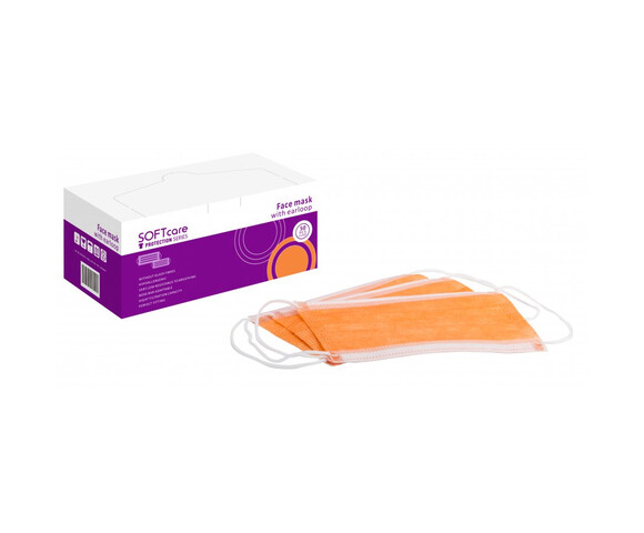 SOFTcare Ιατρική Μάσκα 3ply με Λάστιχο - Πορτοκαλί (50τμχ.), μάσκες μίας χρήσης