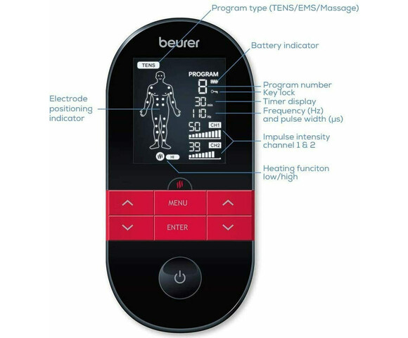 Beurer Ψηφιακή συσκευή TENS / EMS με λειτουργία θερμότητας EM 59