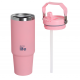 EcoLife Θερμός Tumbler 900ml με Λαβή & Καλαμάκι – Ροζ | 33-BO-5026